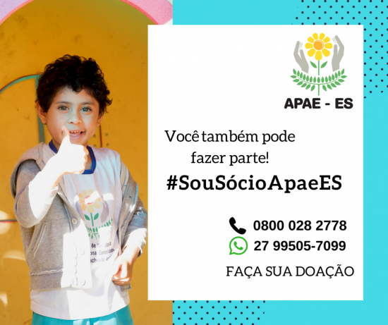 Banner pequeno SouSócioApaeES - Campanha #SouSócioApaeES é lançada em Guarapari e todo Estado