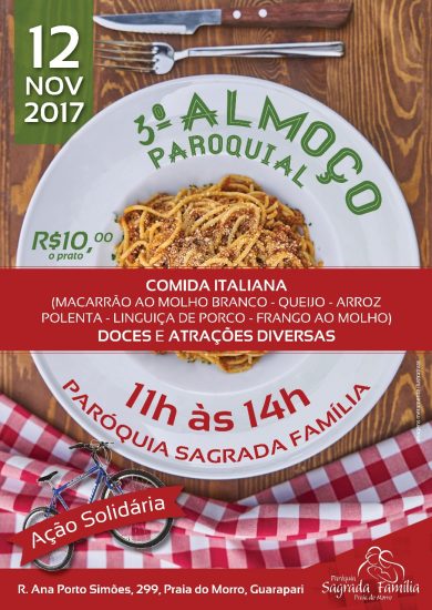 Culinária italiana será protagonista no 3º Almoço Paroquial em Guarapari 1 WhatsApp Image 2017 11 09 at 15.24.48