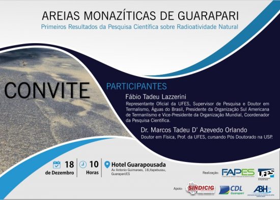 Resultados da pesquisa sobre as Areias Monazíticas de Guarapari serão apresentados ao público