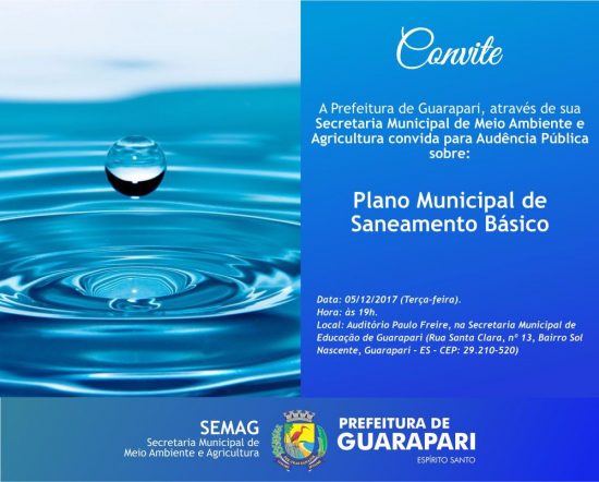Plano Municipal de Saneamento de Guarapari será discutido hoje (05) em audiência pública