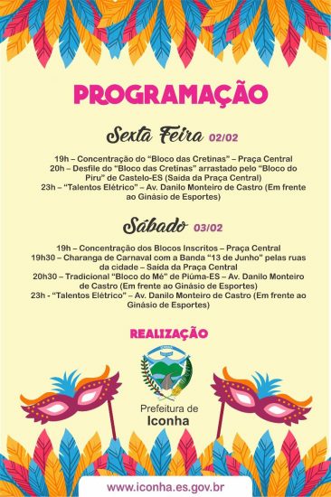 programação carnaval Iconha - Iconha divulga programação de pré-carnaval