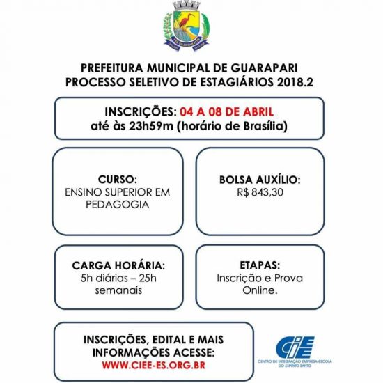 WhatsApp Image 2018 04 06 at 12.55.26 - Processo seletivo para estagiários de Pedagogia em Guarapari