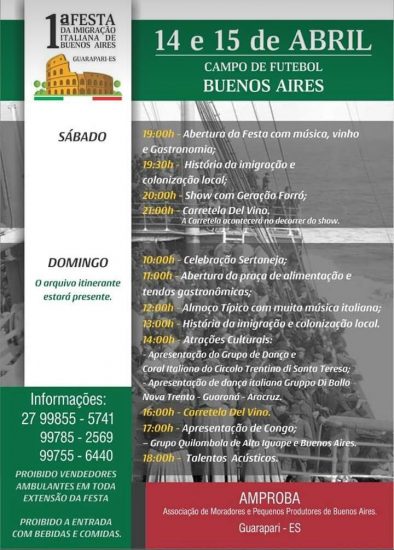 1ª Festa da Imigração Italiana de Buenos Aires acontece nesse final de semana em Guarapari 1 buenosfesta