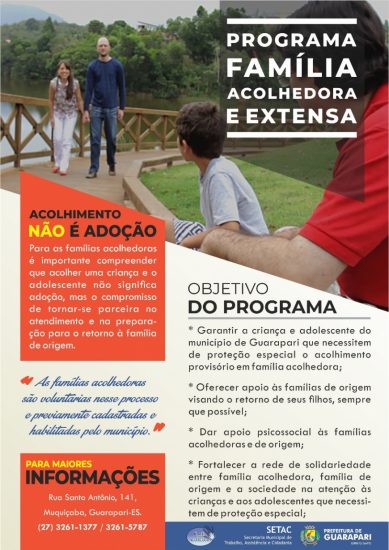 acolhedoras - Guarapari realiza cadastramento do Programa Família Acolhedora e Extensa