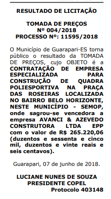 Divulgada empresa vencedora para construção de quadra na região de Meaípe, em Guarapari 3 licitação quadra meaípe