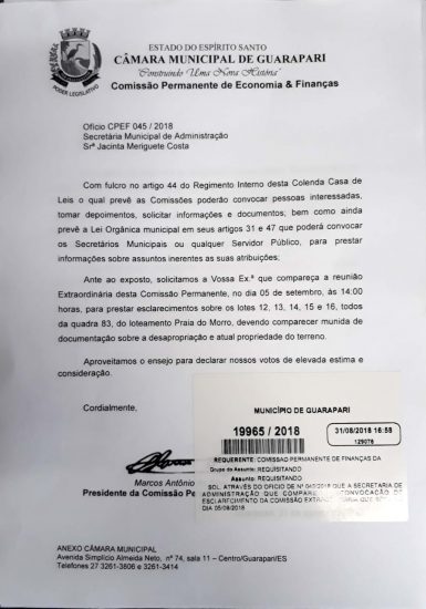 ComissaoTerreno - Vereador de Guarapari pede esclarecimentos ao executivo sobre terreno na Praia do Morro