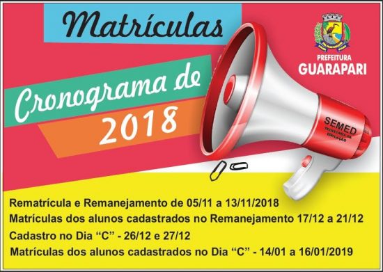matricula2019 - Calendário 2019 de matrículas e rematrículas está aberto em Guarapari