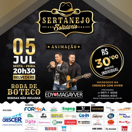 CrescerComViver Post Sertanejo Solidário 1024X1024px 01 - Com muita música garantida, Sertanejo Solidário acontece nessa sexta-feira (05) em Guarapari