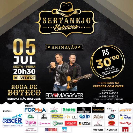 Com muita música garantida, Sertanejo Solidário acontece nessa sexta-feira (05) em Guarapari 1 CrescerComViver Post Sertanejo Solidário 1024X1024px 01