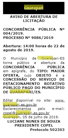 WhatsApp Image 2019 07 05 at 08.40.52 - Prefeitura de Guarapari abre licitação para nova concessão do rotativo