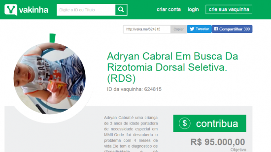 adryan - Família de Guarapari organiza vaquinha online para criança com problema muscular