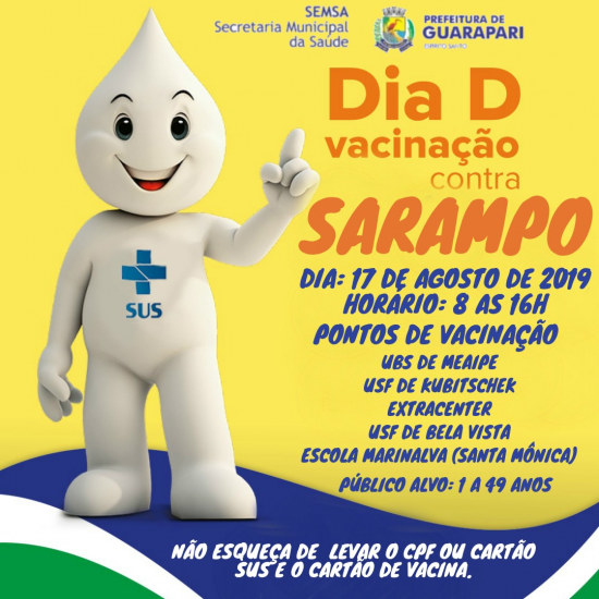 campanha vacinação - Moradores de Guarapari poderão se vacinar contra o Sarampo nesse sábado (17)