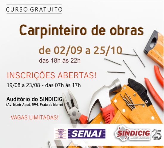 curso de carpinteio - Curso para carpinteiro de obras oferece capacitação gratuita em Guarapari