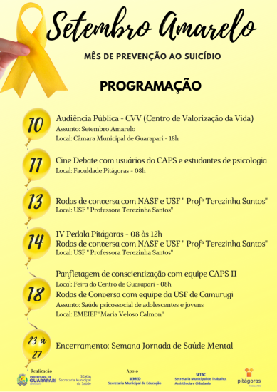Setembro Amarelo: Eventos discutem sobre o suicídio em Guarapari 5 stembro amarelo program 2