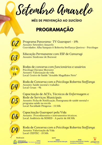 Setembro Amarelo: Eventos discutem sobre o suicídio em Guarapari 4 stembro amarelo program