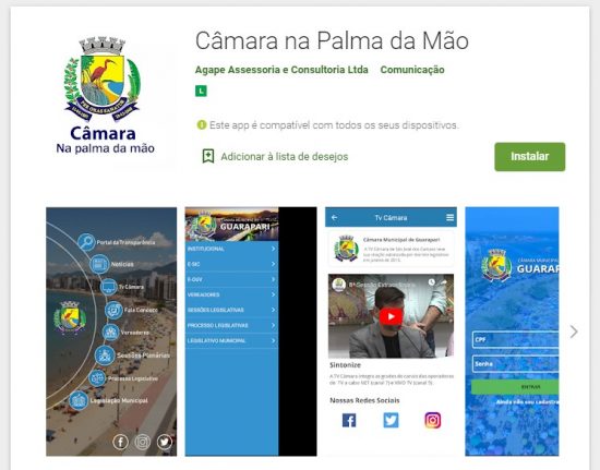 Aplicativo facilita acesso às informações sobre a Câmara de Guarapari