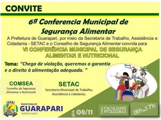 Conferencia - Guarapari irá apresentar a 6ª Conferência Municipal de Segurança Alimentar e Nutricional