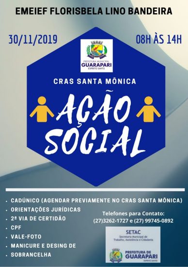 Jardim Boa Vista recebe ação social nesse sábado (30) em Guarapari 1 cras sta mônica