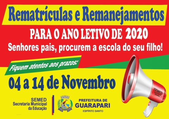 rematrícula - Guarapari inicia período de rematrícula e remanejamento em escolas municipais