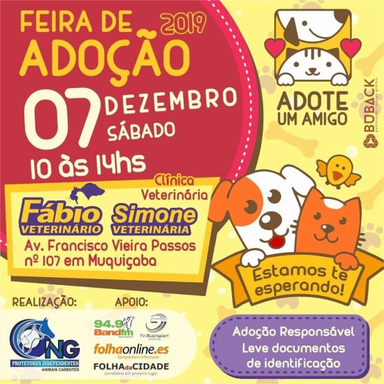 feira de adoção - Vem aí mais uma edição da feira de adoção de cães e gatos em Guarapari