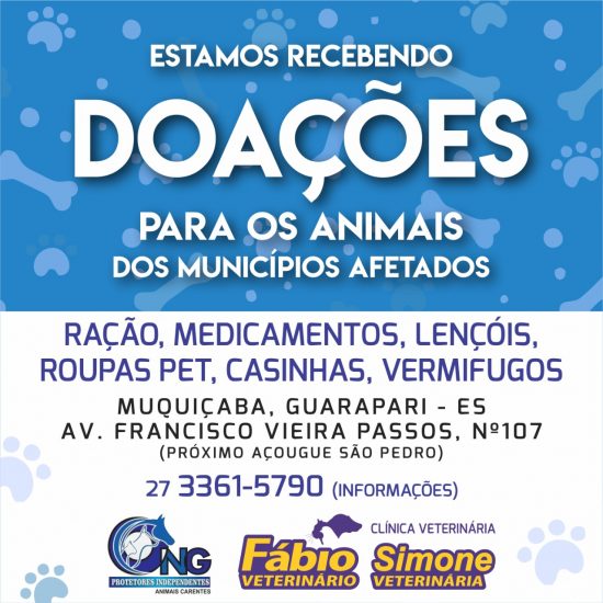 Doações animais - Veterinária de Guarapari arrecada doações para animais de Alfredo Chaves e Iconha