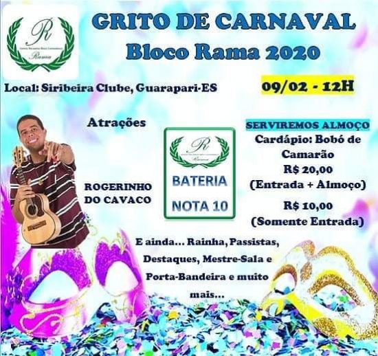 rama - Bloco Rama promove grito de Carnaval nesse domingo (09) em Guarapari