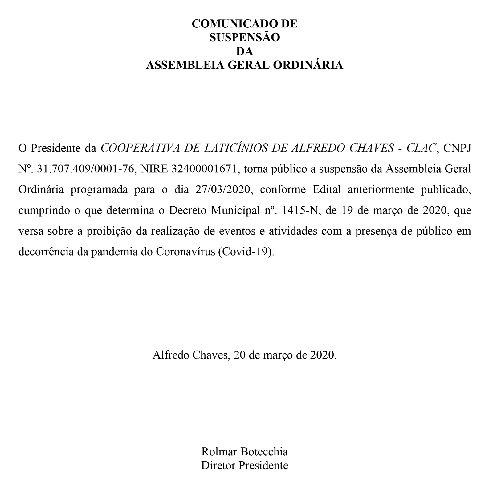 Edital de Convocacao suspensao