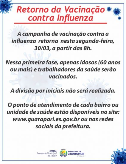 Campanha de vacinação contra a gripe retorna em Guarapari 1 Vacinaçãoretornook