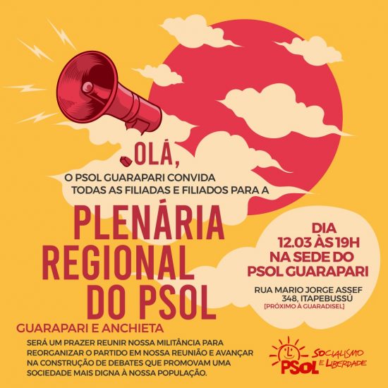 plenariaPsol - PSOL realiza plenária regional em Guarapari na próxima quinta-feira (12)