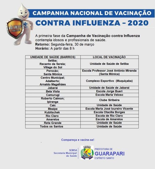 vacinaçãoretorno - Campanha de vacinação contra a gripe retorna em Guarapari