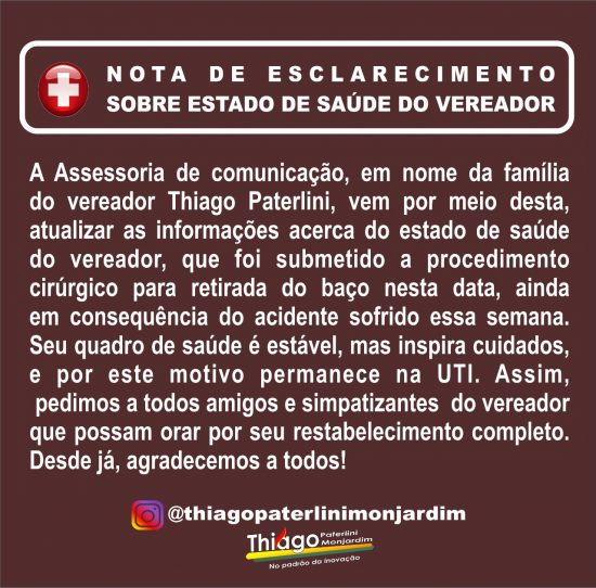 WhatsApp Image 2020 04 26 at 11.27.02 - Vereador de Guarapari permanece na UTI após acidente