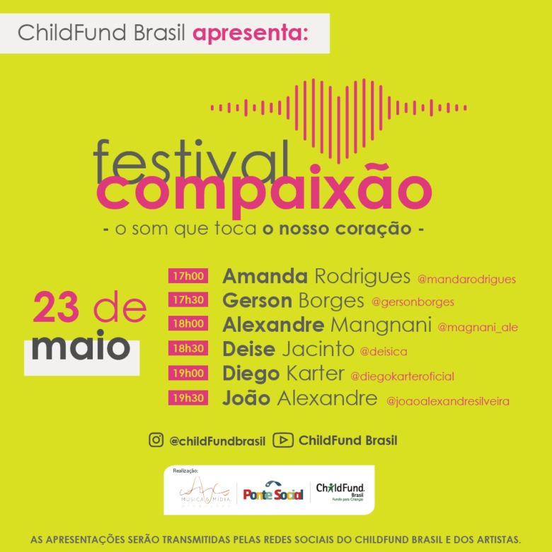 DATAS COMPAIXAO 01 - Neste fim de semana organização promove festival online para ajudar famílias carentes