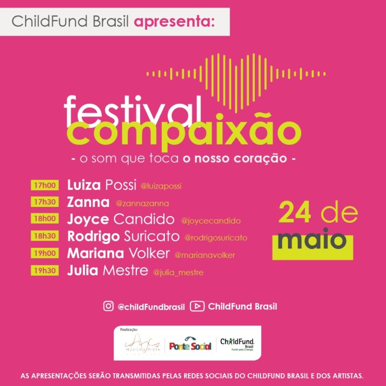 DATAS COMPAIXAO 02 - Neste fim de semana organização promove festival online para ajudar famílias carentes
