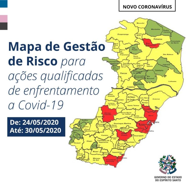 mapa de risco 24 30maio - Governo do Estado define novo mapa da Covid-19; Alfredo Chaves volta ao Risco Alto