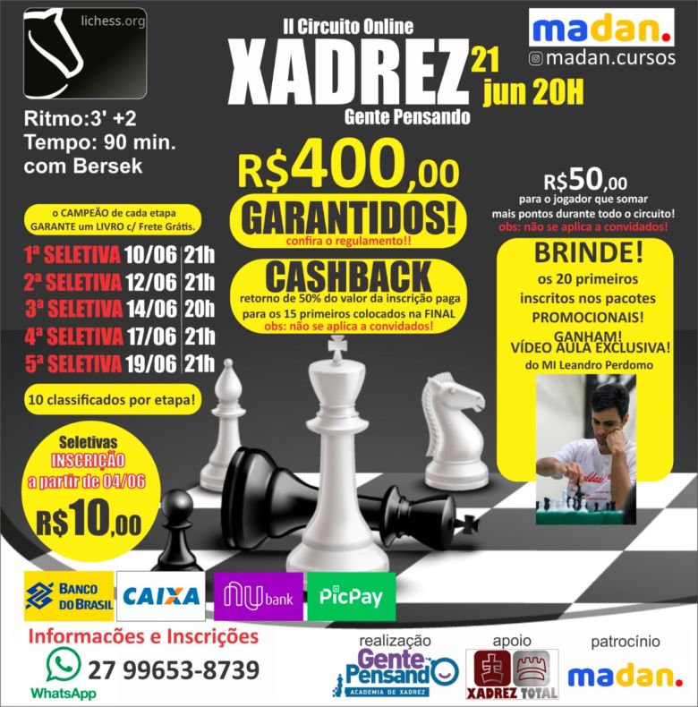 Instrutor de Guarapari promove torneio online de xadrez e alcança participantes de 5 países