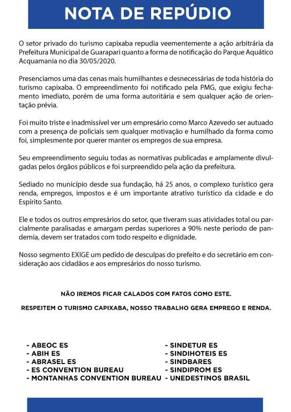 NotaTurismo - Ação da fiscalização da prefeitura de Guarapari provoca reação do setor turístico