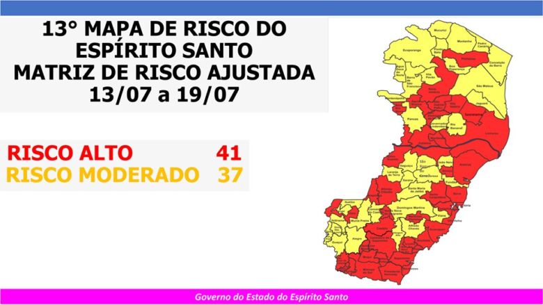 13º MAPA DE RISCO 13 a 19.07 - Governo do ES divulga atualização do Mapa de Gestão de Risco da Covid-19