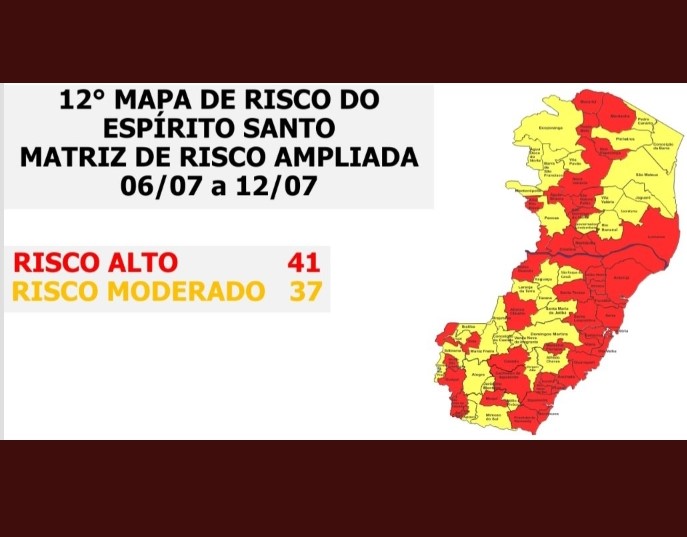 Mapa de risco - Novo Mapa de Risco apresenta 41 cidades em risco alto; Guarapari permanece nesse nível