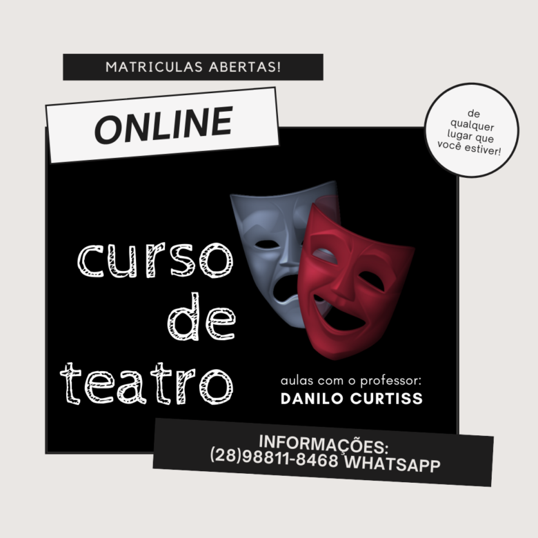 Flyer Curso de Teatro - Anchieta: grupo Rerigtiba abre matrículas para curso de teatro online