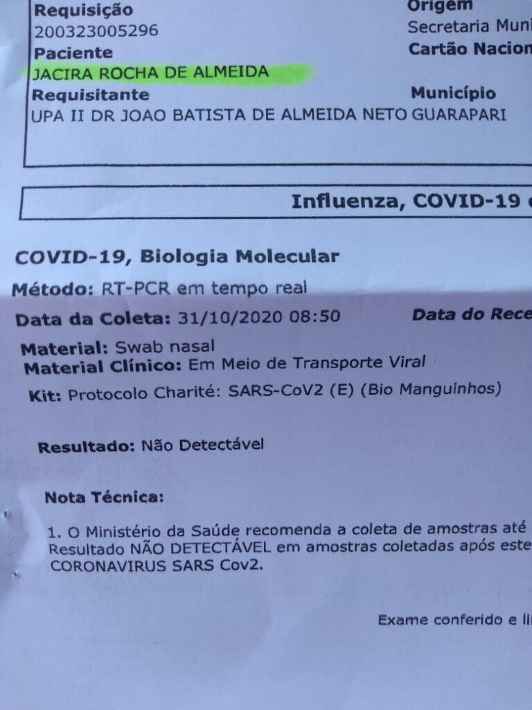 exame covid - Pacientes de Guarapari relatam demora na entrega dos resultados de exames para COVID-19