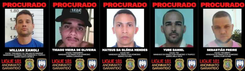 10º BPM divulga 5 criminosos de Guarapari mais procurados pela justiça