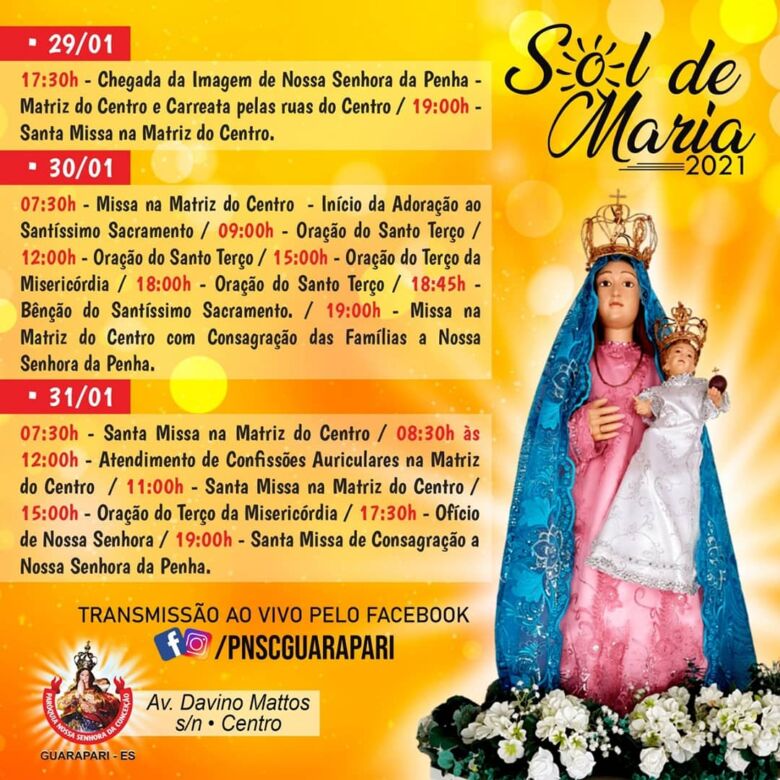 Sol de Maria: Guarapari recebe hoje (29) imagem de Nossa Senhora da Penha