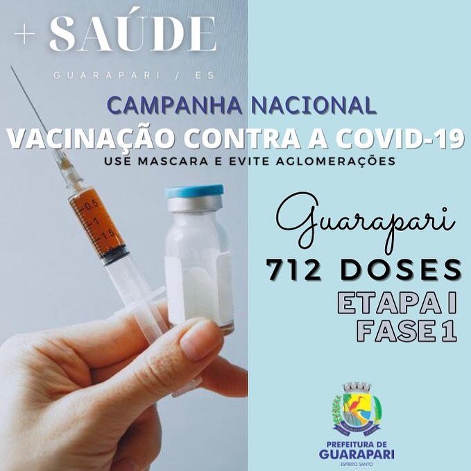 Covid-19: Guarapari recebe 712 doses de vacina para 1ª etapa; confira a distribuição