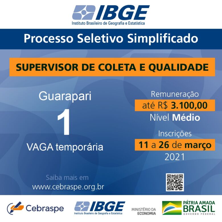 Inscrições para Processo Seletivo de agência do IBGE em Guarapari acabam amanhã (26), com 13 vagas