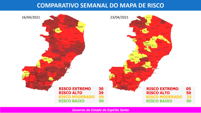 52o MAPA DE RISCO comparacao 26.04 a 02.05 - 52º Mapa de Risco: Guarapari, Anchieta e outros 23 municípios deixam risco extremo