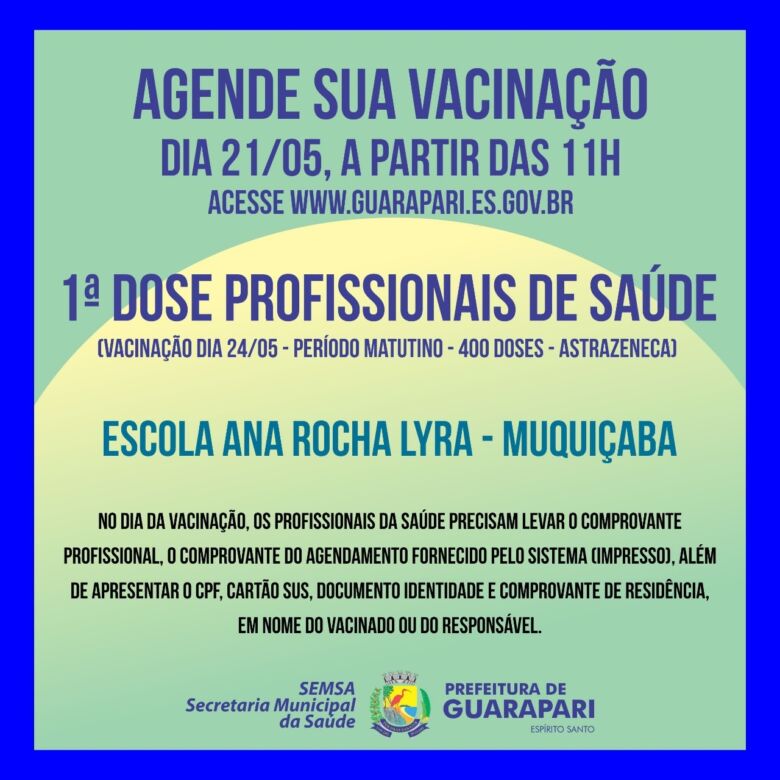 Guarapari abre agendamento para profissionais de saúde se vacinarem contra covid-19