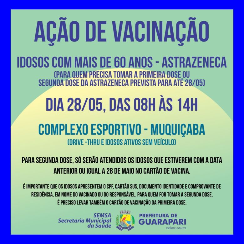 Vacinação contra a Covid-19 sem agendamento para idosos acima de 60 anos em Guarapari