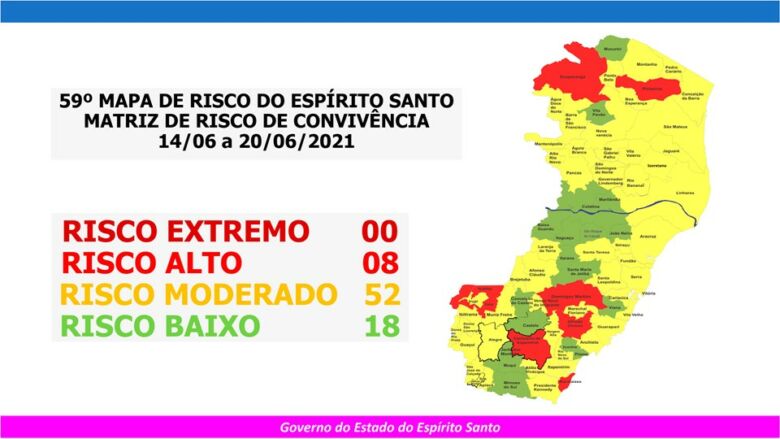 59o MAPA DE RISCO 14.06 a 20.06 - 59° Mapa de Risco: Guarapari segue em risco moderado e aulas presenciais retornam em todo ES