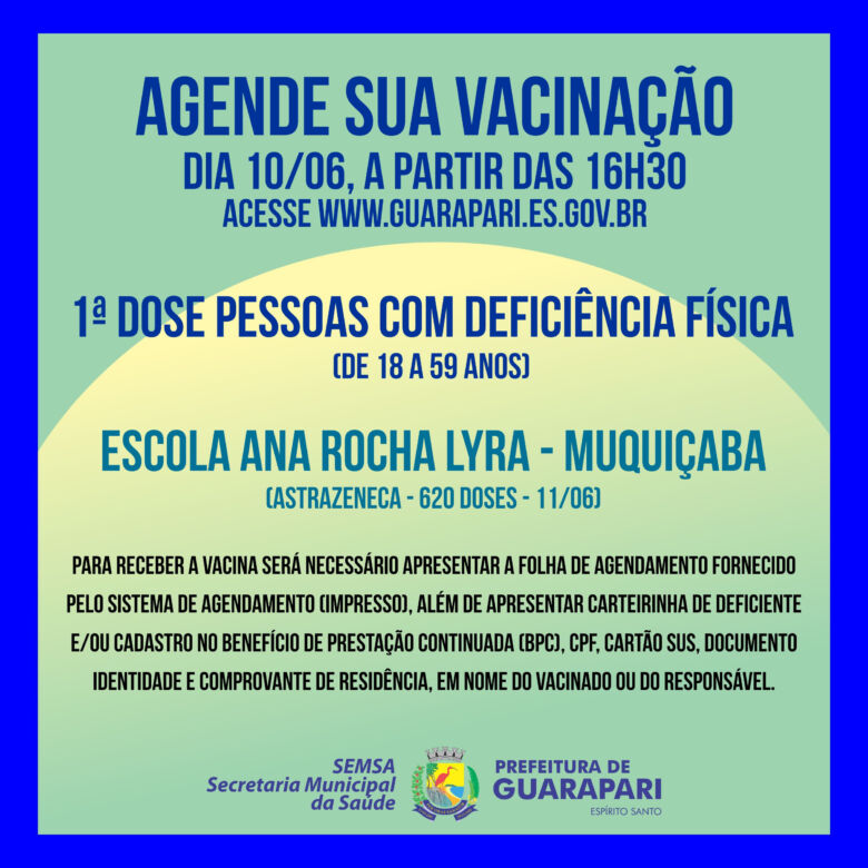 Entre hoje (10) e sábado (12) Guarapari realiza ações e agendamentos para imunizar grupos contra Covid-19