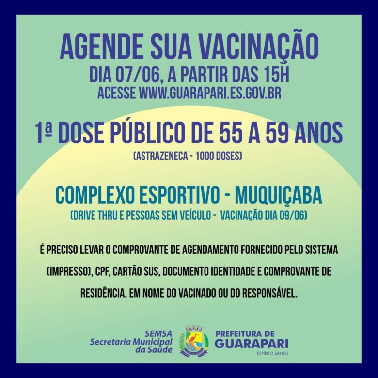 doses 55 a 59 - Covid-19: Guarapari abre novo agendamento para vacinar pessoas da 55 a 59 anos